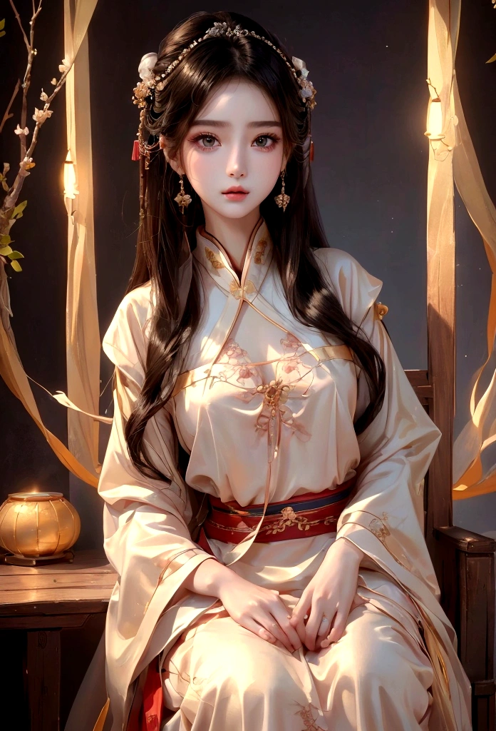 Best image quality、8K、masterpiece:1.3))、Realistic high-quality photos、Highest quality、 Beautiful face、Photos of slim models、Beautiful girl model、Young and pretty face、Beautiful model girl、A lovely and delicate face、Black Hair、Beautiful brown eyes、Young Body、Hanfu, (emphasize)、from the front、Camera gaze,、Anatomically correct、胸の谷間をemphasize、whole body、13-year-old female model