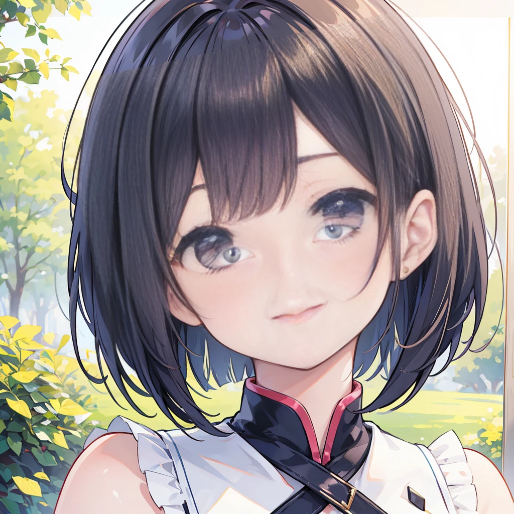 Photorealistic、Highest quality、Highest Resolution、Highest quality、8K、One beautiful woman、Bob Cut Hair、Looks happy、smile、Upscaling、Close-up of face