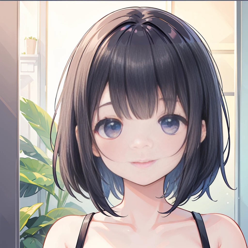 Photorealistic、Highest quality、Highest Resolution、Highest quality、8K、One beautiful woman、Bob Cut Hair、Looks happy、smile、Upscaling、Close-up of face