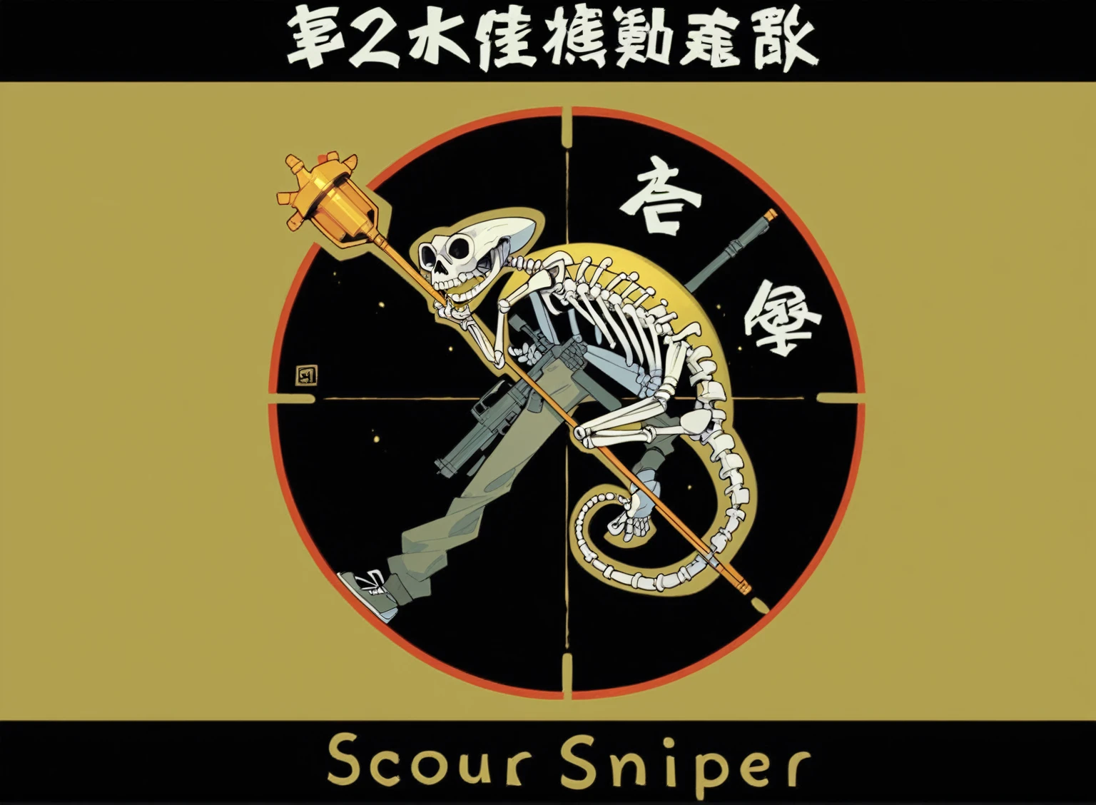 Skeleton chameleon holding a gun