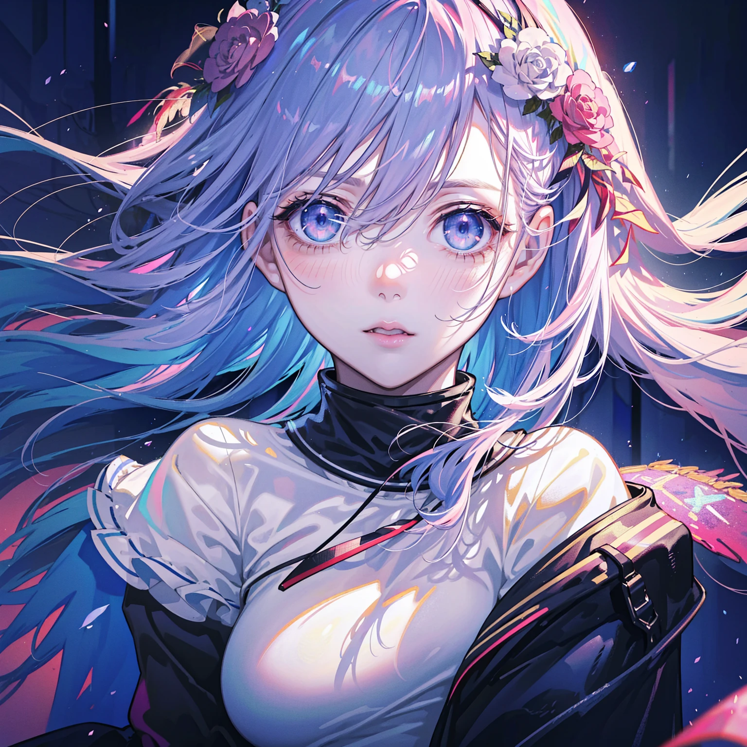 1girl, detailed eyes, detailed lips, detailed face, (long blue hair, large breasts), Cable Knit Fit-and-Flare Dress, under tree shadow, red eyes, pink lips, upper body, (best quality, 4k, 8k, highres, masterpiece:1.2), ultra-detailed, (realistic, photorealistic, photo-realistic:1.37), HDR, UHD, studio lighting, ultra-fine painting, sharp focus, physically-based rendering, extreme detail description, professional, vivid colors, bokeh, portrait