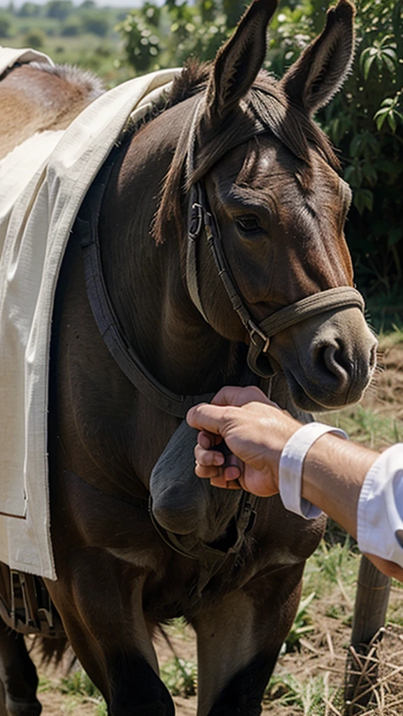 A farmer goes with the cloth on his donkey