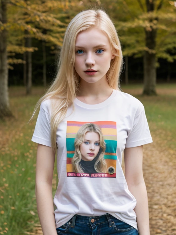 woman, blonde, young, 23 y.o., pale skin, oh, t-shirt, 