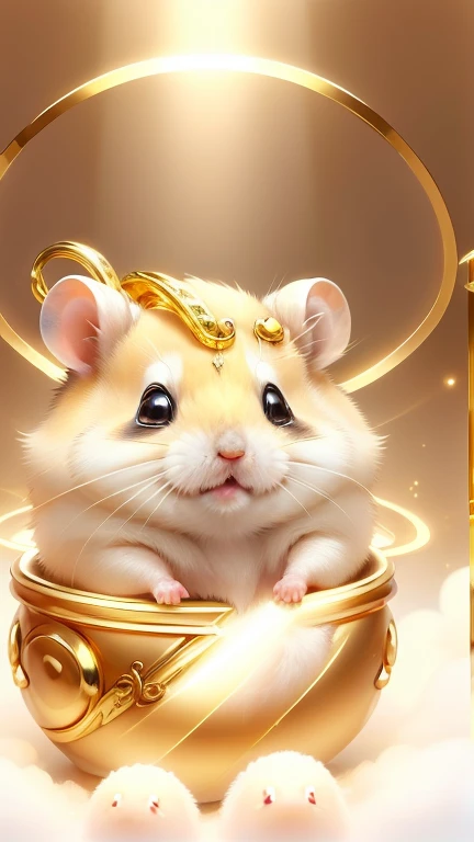 god々1 cute hamster、Aura of Gold,looking at the camera、Background gold