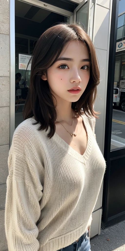 1girl, cute, young, skinny, (3N1DS1NCL41R:0.9), realistic photo, extreme detail, street photo, {best quality}, {{masterpiece}}, {highres}