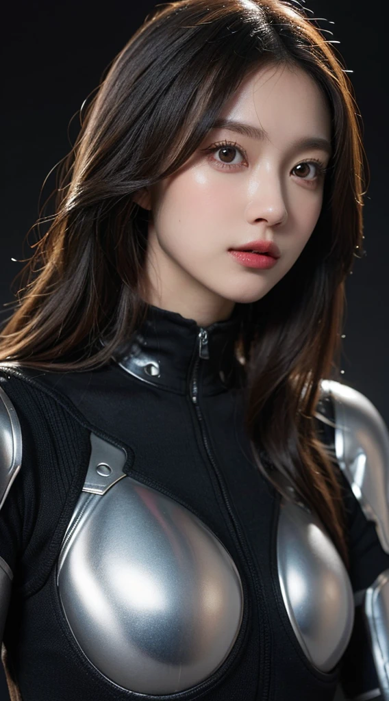 masterpiece, Best Quality, Illustration, Ultra-detailed, finely detail, high resolution, 8K Wallpaper, Perfect dynamic composition, i am a photographer, she is a model, Beautiful detailed eyes, tight bodysuit armor, long hair, Big breasts, Natural Color Lip, Random and sexy poses, zero gravity: 1.9