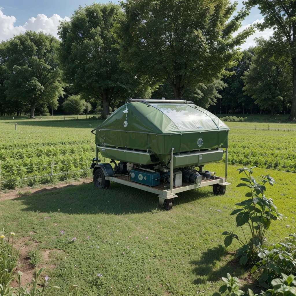 Une photo révélant un utilisateur satisfait de ses résultats d'économie en eau, energy and remote control. It is in front of an Arrosense system or Arrosense is written clearly and precisely on the system , une innovation qui optimise l'arrosage des plantes, preserving natural resources and providing remote control. The ground is lush with growing plants, reflecting the effectiveness of this system. The sky is blue and clear, ajoutant une touche de beauté à cette scène d'innovation et de progrès.