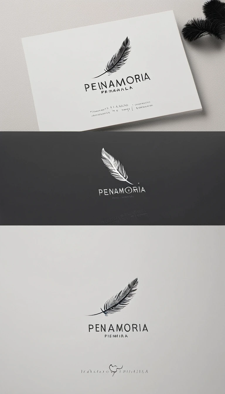 A minimal, modern, simple, cinematic logo design for the brand “Penamemoria". Create a modern, minimalistic, high-quality, logo of a bird feather