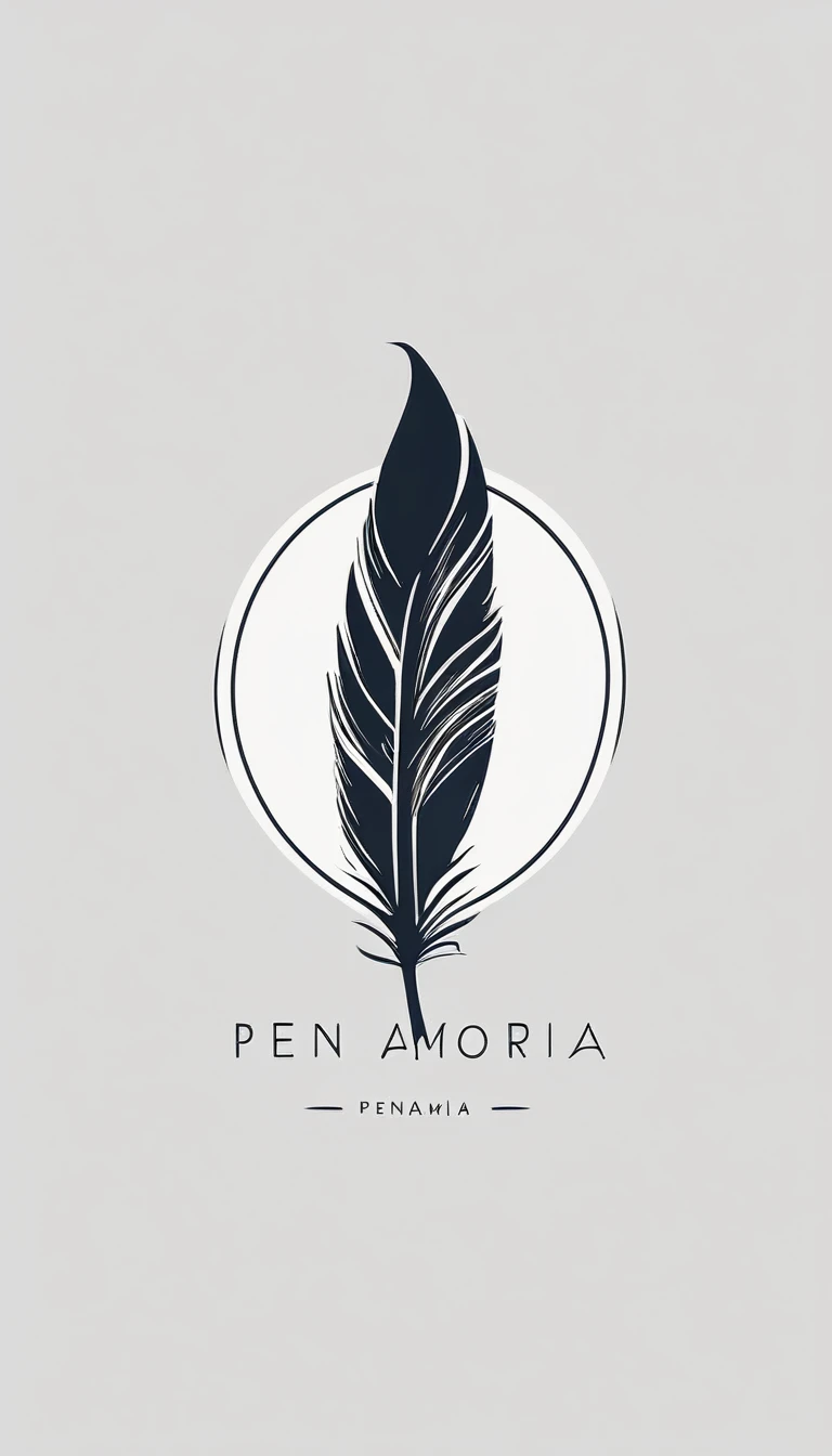A minimal, modern, simple, cinematic logo design for the brand “Penamemoria". Create a modern, minimalistic, high-quality, logo of a bird feather