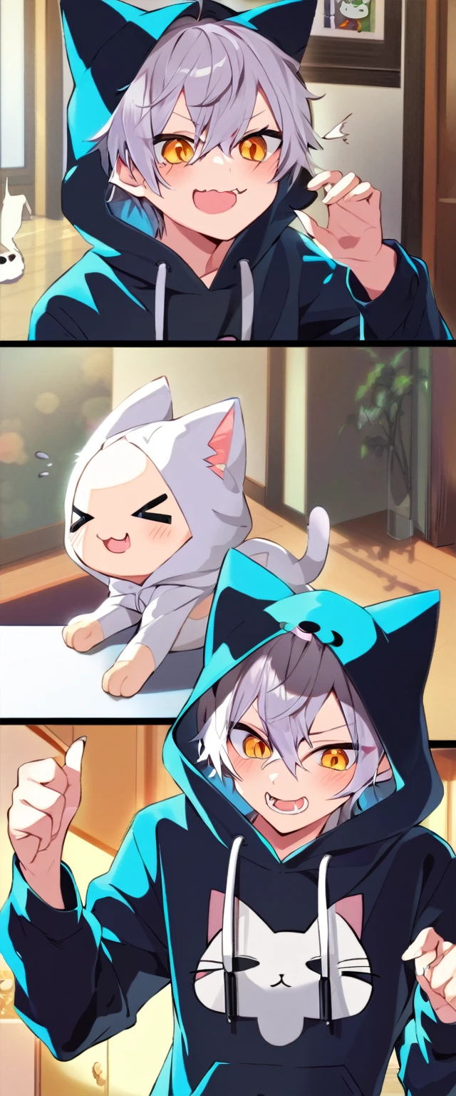 oe boy, cat hoodie, cute, cool, cheerful, lovely, clumsy