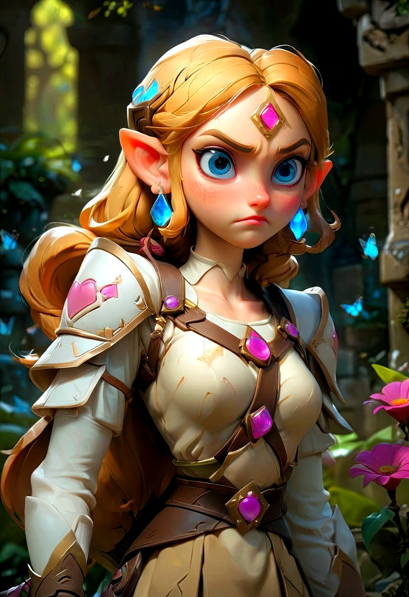 1girl, Princess Zelda, The Legend of Zelda, A highly detailed fantasy landscape,rolling hills,lush forests,medieval castle,ancient ruins,glowing magical crystals,dramatic lighting,epic adventure,beautiful detailed eyes,extremely detailed face and intricate outfit,stunning digital art,cinematic composition,vibrant colors,dramatic lighting,fantasy art,concept art,ultra-detailed,8k,professional, masterpiece, best quality, very aesthetic, absurdres