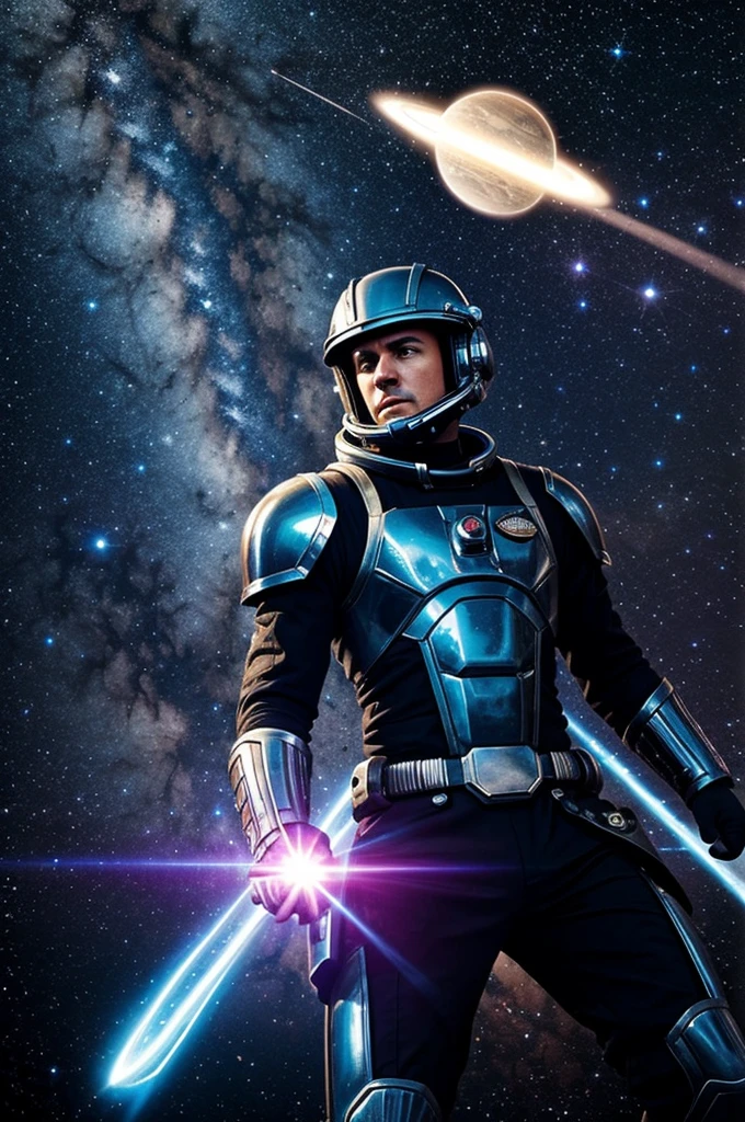 Space warrior in a galactic battle