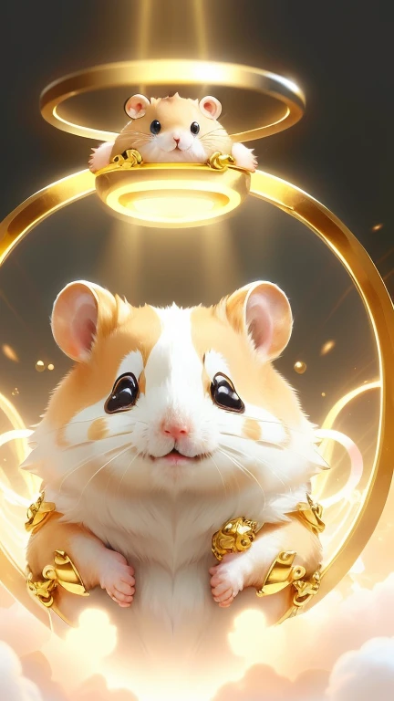 god々One cute hamster、Aura of Gold,looking at the camera、Look this way、Background gold
