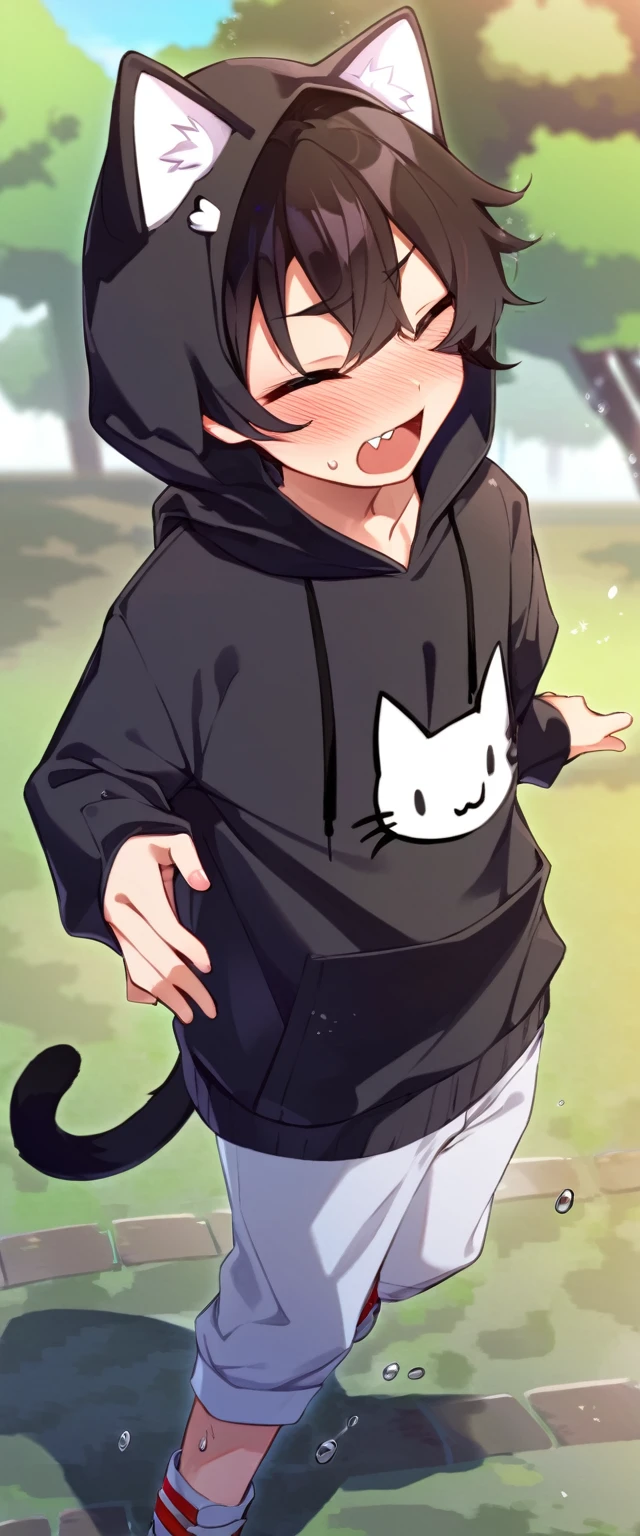 oe boy, cat hoodie, cute, cool, cheerful, lovely, clumsy, naive, short pants