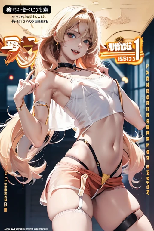 (small breasts:1.2), (perky chest:1.2), (pointed chest:1.2), (Pudding cake magazine cover:1.3),(from above:1.0),(shoot from the side:1.1),masterpiece, 1girl, Amazing Cleavage:1.1, thin waist, optimum,tmasterpiece,hight resolution,best qualtiy,hyper HD,super detailing,awardwinning,a 18yo cute girl,(The upper part of the body),anatomy correct,Beautiful Black miniskirt,garters,Gaze,Small face,bangss,holster,Beautuful Women,hands up,leg holster,Gaze,black boots,Cowboy Shot,cute face,a blond,Longhaire,Twin-tailed,Braids, Hairline,(scarlet eyes),long eyelasher,Hanging eye corners,White skin of the, ((see through camisole:1.1)), ((Sheer nipples:1.0)),Rocket Tits,(Slim body),smile,seductive weak smiling,(with sparkling eyes and a contagious smile),little open mouth, Looking at Viewer,