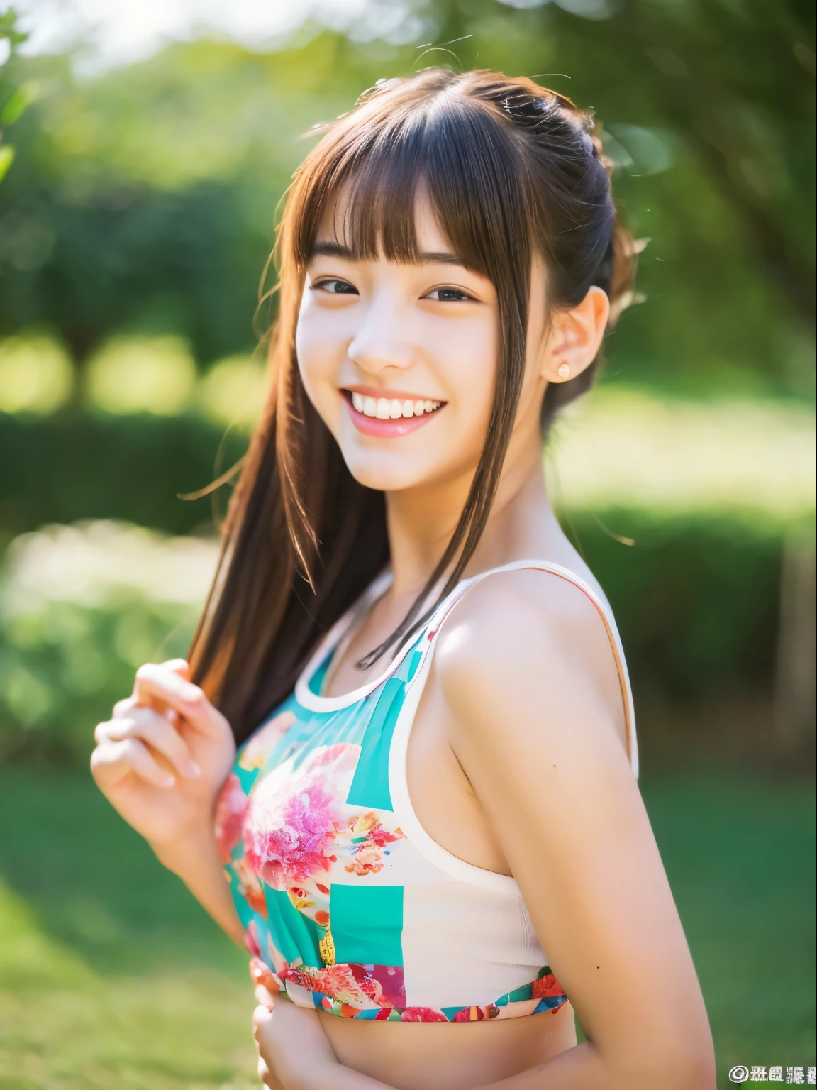 (8k, Top quality, Masterpiece:1.2), (Realistic, photo-realistic:1.37), Super detailed, perfect anatomy, cute, small eye, 18 years old, Japanese, girl, BBQ, laugh,