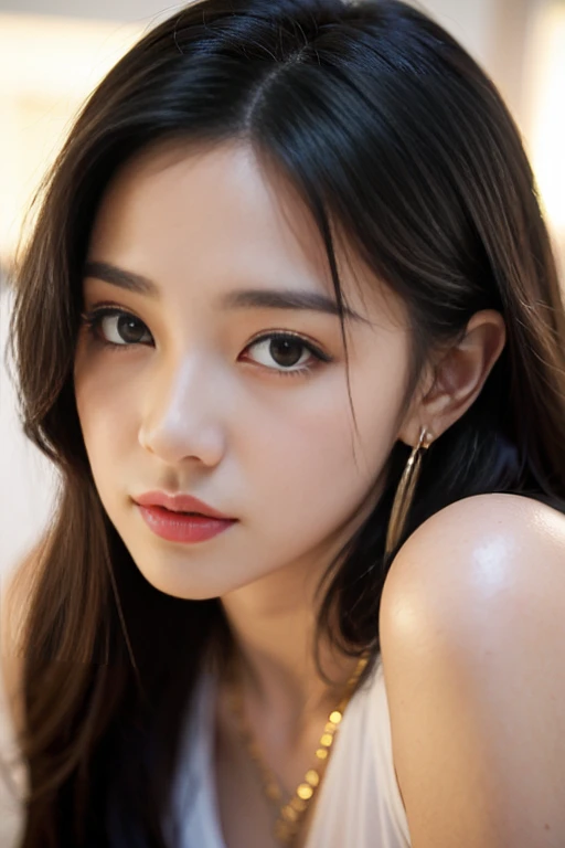 (Masterpiece:1.3), (8 thousand, realistic, raw photos, best quality: 1.4), (1 woman),(Very sexy), (Beautiful makeover), (유난히 아름다운 realistic 얼굴), (build a beautiful body) , (Beautiful face), (Beautiful face),  (Long eyelashes),  (Double eyelids), (realistic face), (black hair. Parting ways, long hair:1.3), (아름다운 Parting ways스타일), (realistic eyes), (Really beautiful and delicate eyes), (Beautiful and big breasts),(realistic skin), (Beautiful skin), (nonsense), (charming), (Ultra high resolution), (extremely realistic), (very detailed), (golden ratio),   (necklace),  (earring), (สวยและVery sexy)