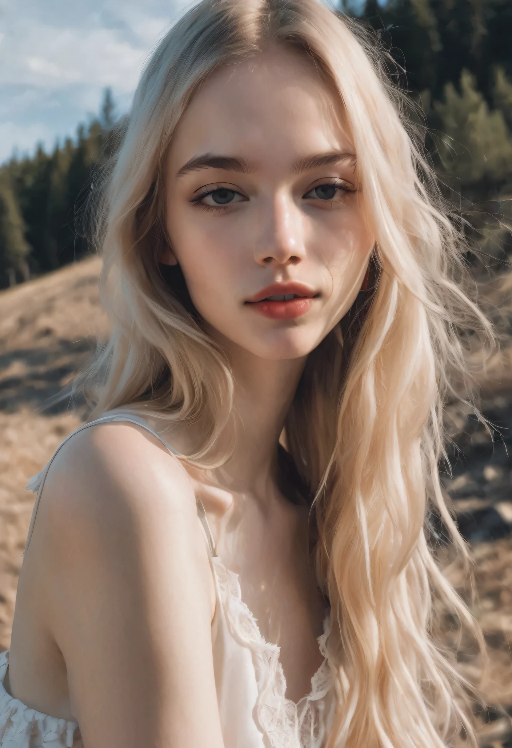 1 girl , 19 years, petite, skinny, Russian Vogue cover , fashion magazine quality photo , pale skin , long blonde hair, photorealistic, adorable perfect face, all parts perfect anatomy, during a photoshoot , music festival, photorealism, ultrarealistic, , toplessgirl, , 8k quality , white stockings, shiny skin,