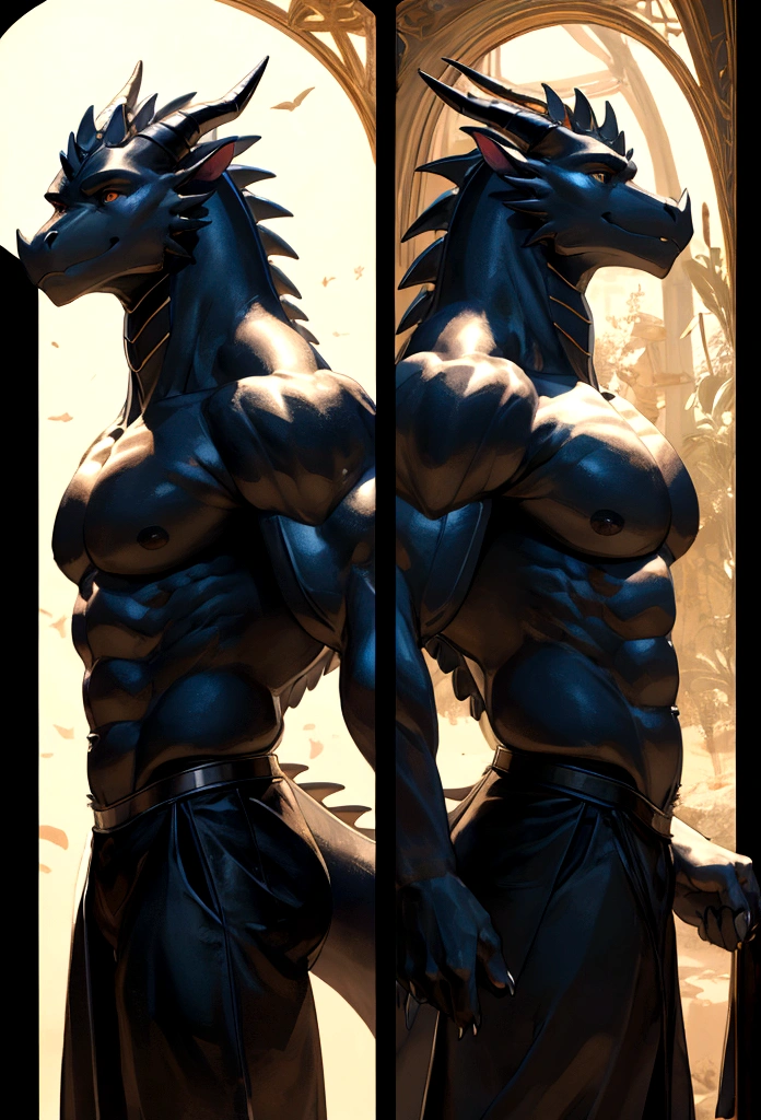Black Dragon,muscular male,Absorbing the Earth into my abdominal muscles,before and after,high quality,8K,