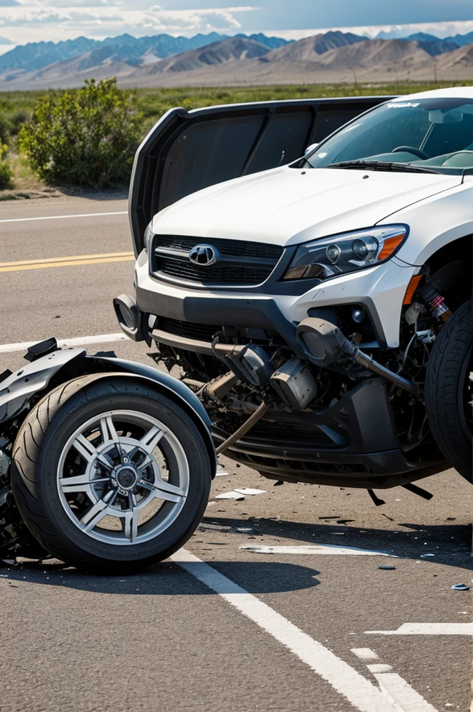Motorcycle collides with white car