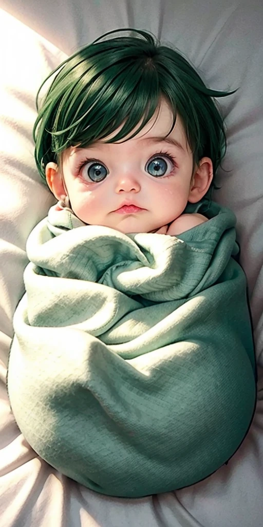 Newborn baby with pink hair and yellow eyes