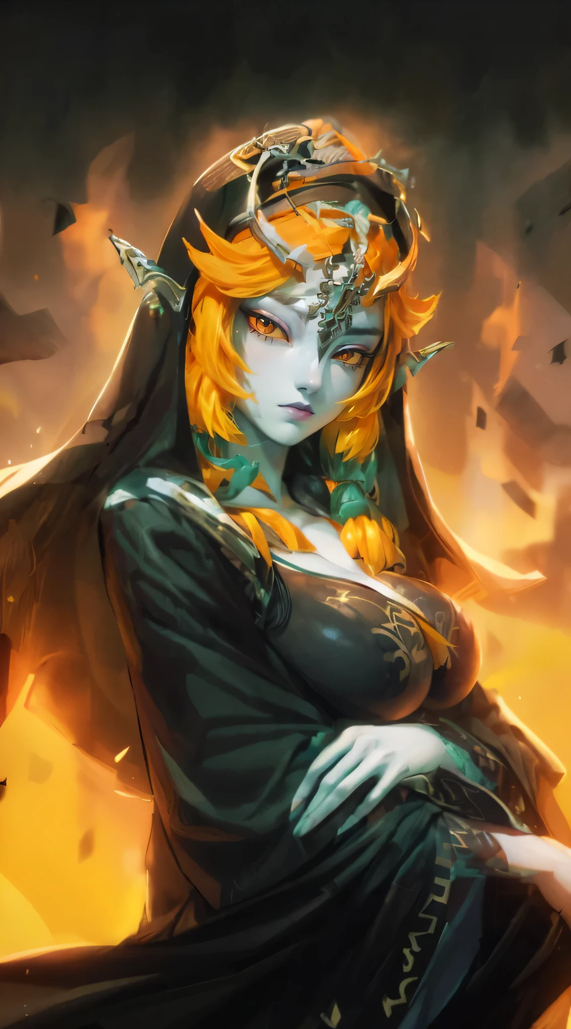 midna from the legend of zelda, (huge breasts:1.3), in the style of artgerm, 1girl, beautiful detailed eyes, beautiful detailed lips, extremely detailed face and features, long eyelashes, detailed hair, fantasy, detailed lighting, dramatic lighting, cinematic, highly detailed, photorealistic, hyperrealistic, vibrant colors, glowing eyes, intricate details, masterpiece, (best quality,4k,8k,highres,masterpiece:1.2),ultra-detailed,(realistic,photorealistic,photo-realistic:1.37)