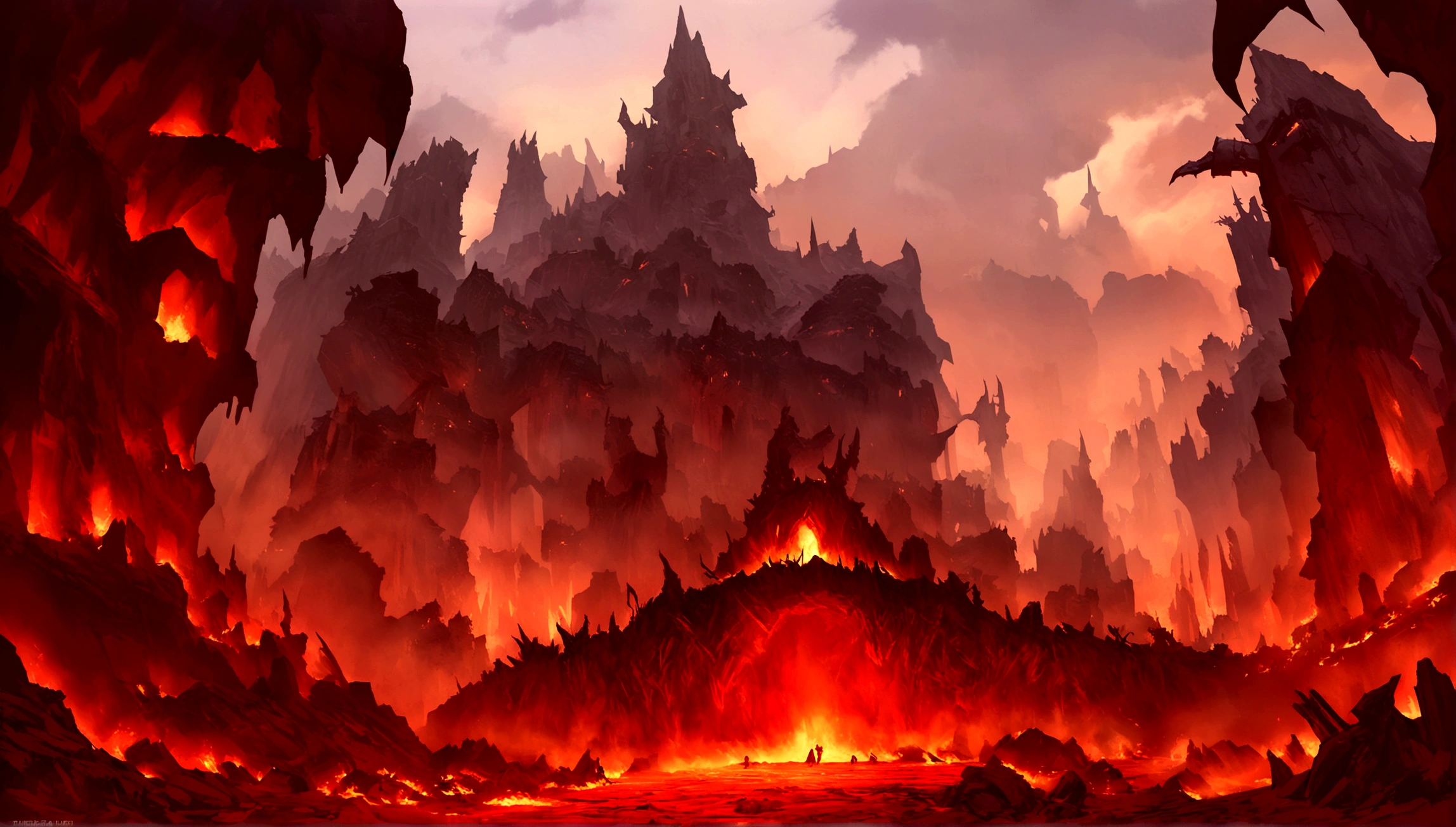 , Hellscape, The bottom of hell, Hell's Final Battle, Apocalyptic landscape!!!!!, mustafar, Hellish ruins, ! Apocalyptic landscape!!, Awesome D & D The Art of Dark Sun, Door of hell, Door of hell, World of Warcraft concept art, Rescue from the Underworld!!!!!!