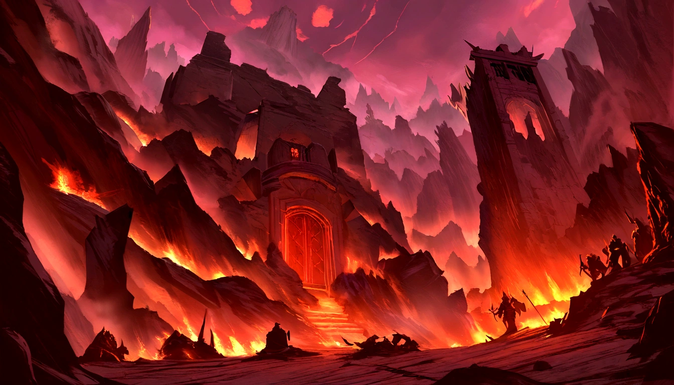 , Hellscape, The bottom of hell, Hell's Final Battle, Apocalyptic landscape!!!!!, mustafar, Hellish ruins, ! Apocalyptic landscape!!, Awesome D & D The Art of Dark Sun, Door of hell, Door of hell, World of Warcraft concept art, Rescue from the Underworld!!!!!!