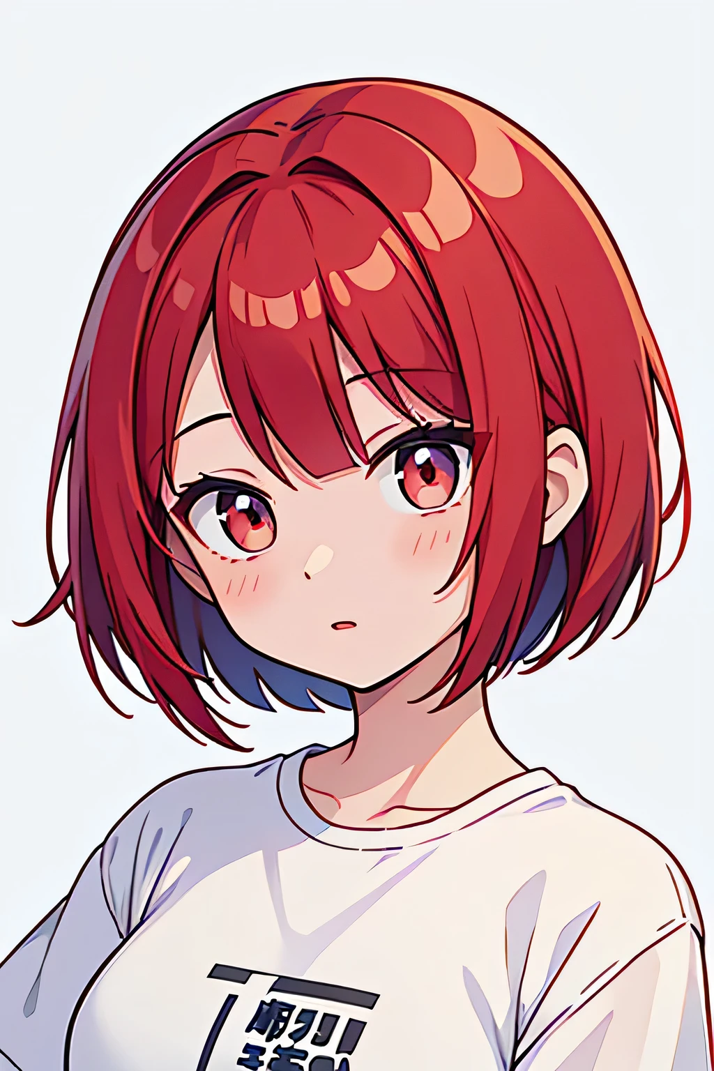 20-year-old female、cute、Bob hairstyle、Surprised face、Red Hair、Bob hairstyle、White Shirt、Decent face、Waving、Background white、No background