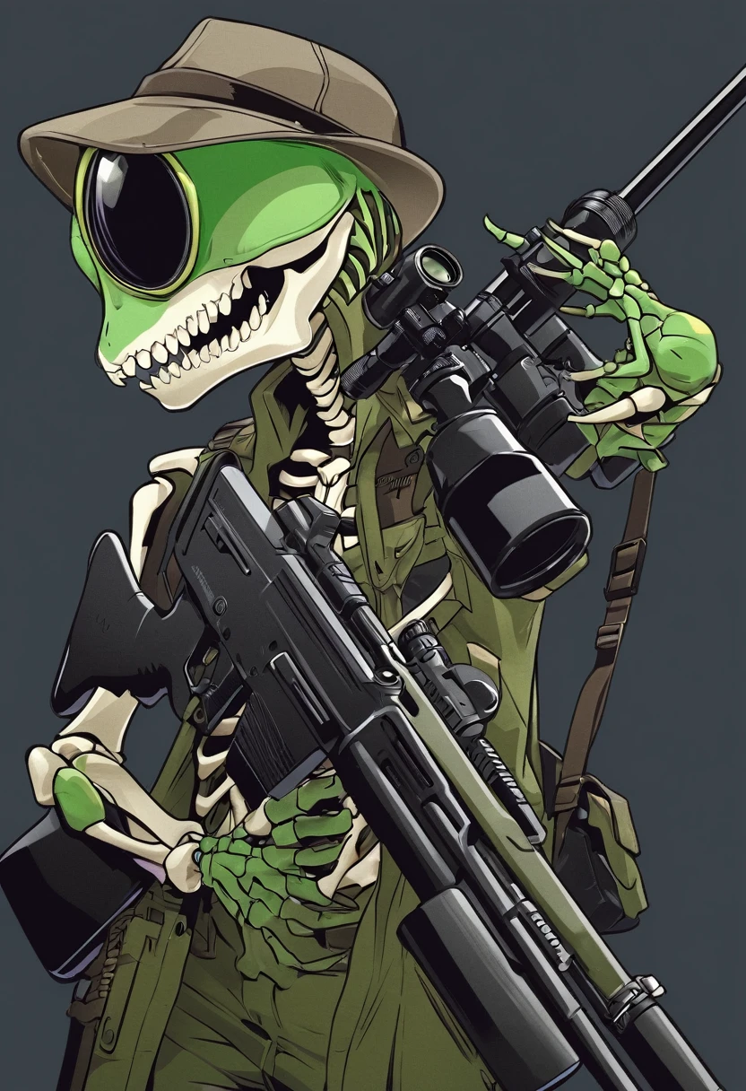 Skeleton Chameleon with a Sniper Rifle,Patches,An illustration