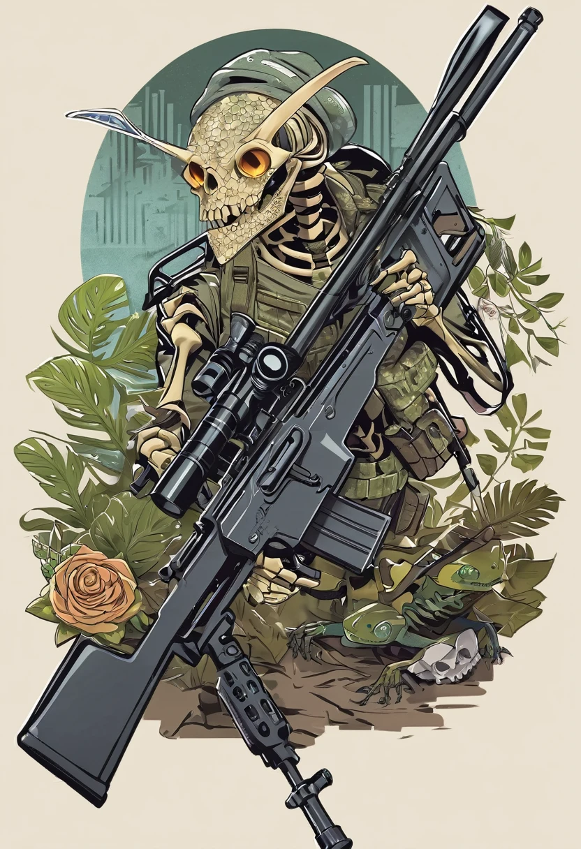 Skeleton Chameleon with a Sniper Rifle，Patches，An illustration