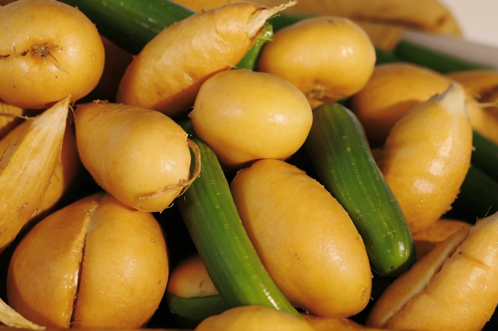 Wheat ears and vegetables close up