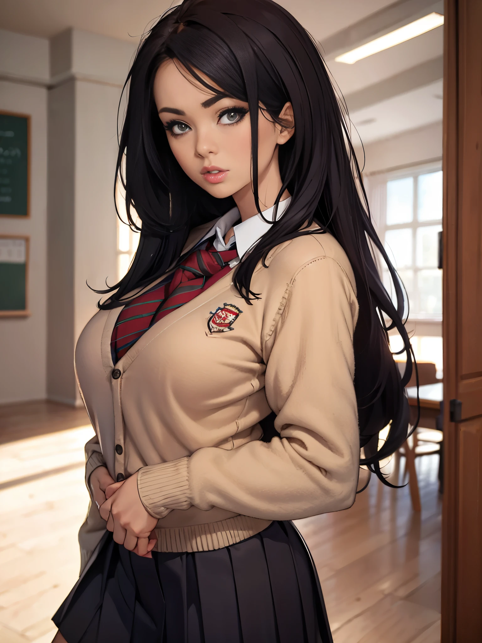 ((best quality)), ((masterpiece)), (detailed), school blazer, cardigan, private school girl, charley.atwell