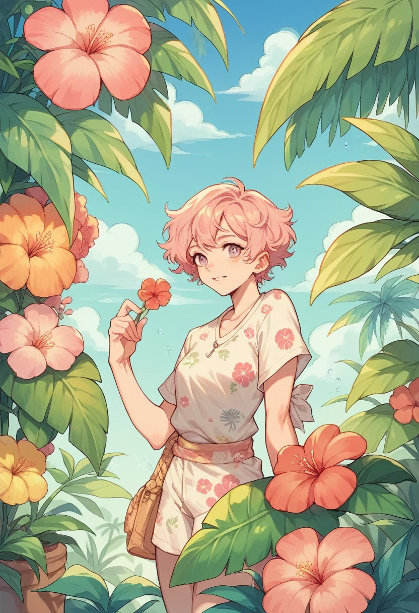 florals,Printing,Soft beige,pastel pink,Tropical plants,flatillustration,GUI,Maximalism,Bright color scheme