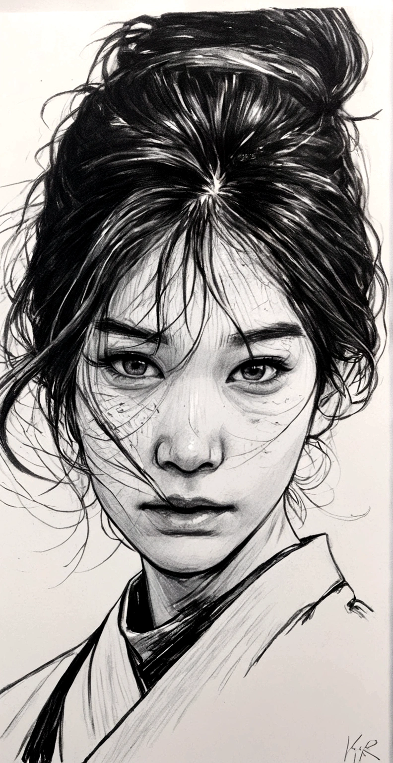 a drawing of a woman with a messy hair and a tie, a detailed drawing by Kim Hwan-gi, tumblr, hyperrealism, extremely detailed portrait, highly detailed portrait, detailed 4 k drawing, 4k. detailed drawing, detailed close up portrait, very detailed portrait, hyperrealistic sketch, detailed beautiful portrait, highly detailed photo portrait, detailed face portrait