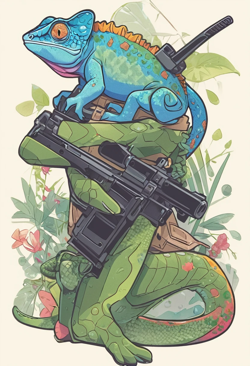 patch，An illustration，Chameleon holding a gun