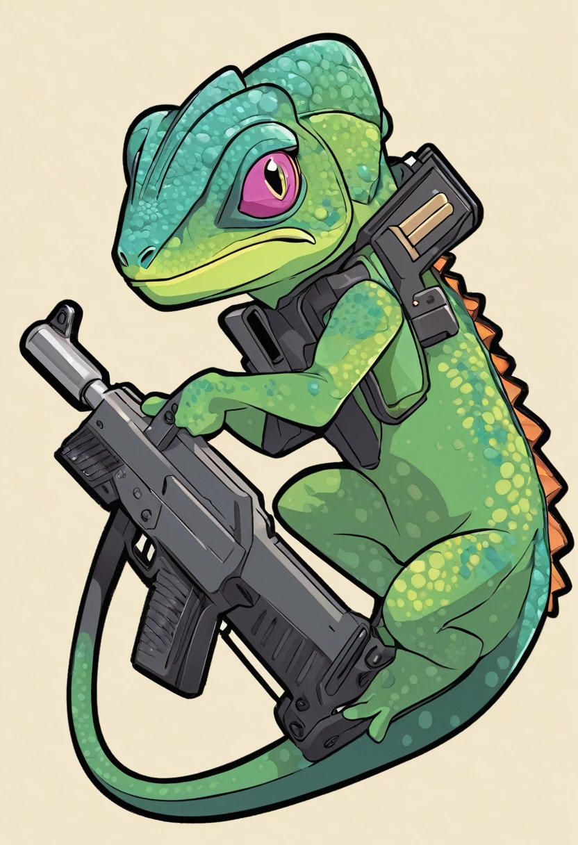patch,An illustration,Military chameleon holding a gun