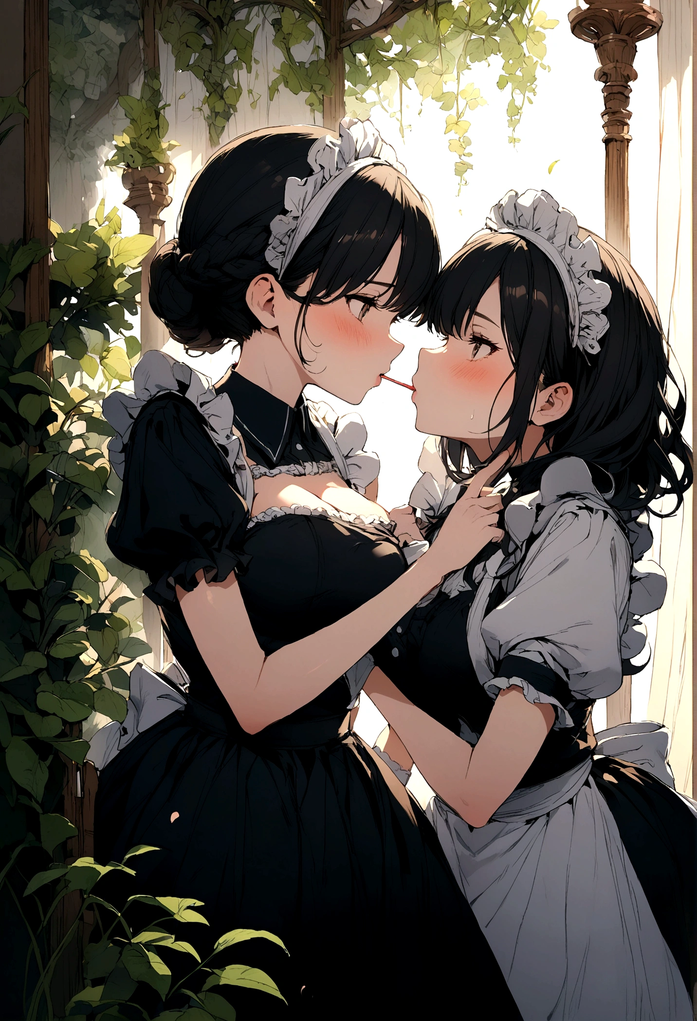 Maid girls kissing