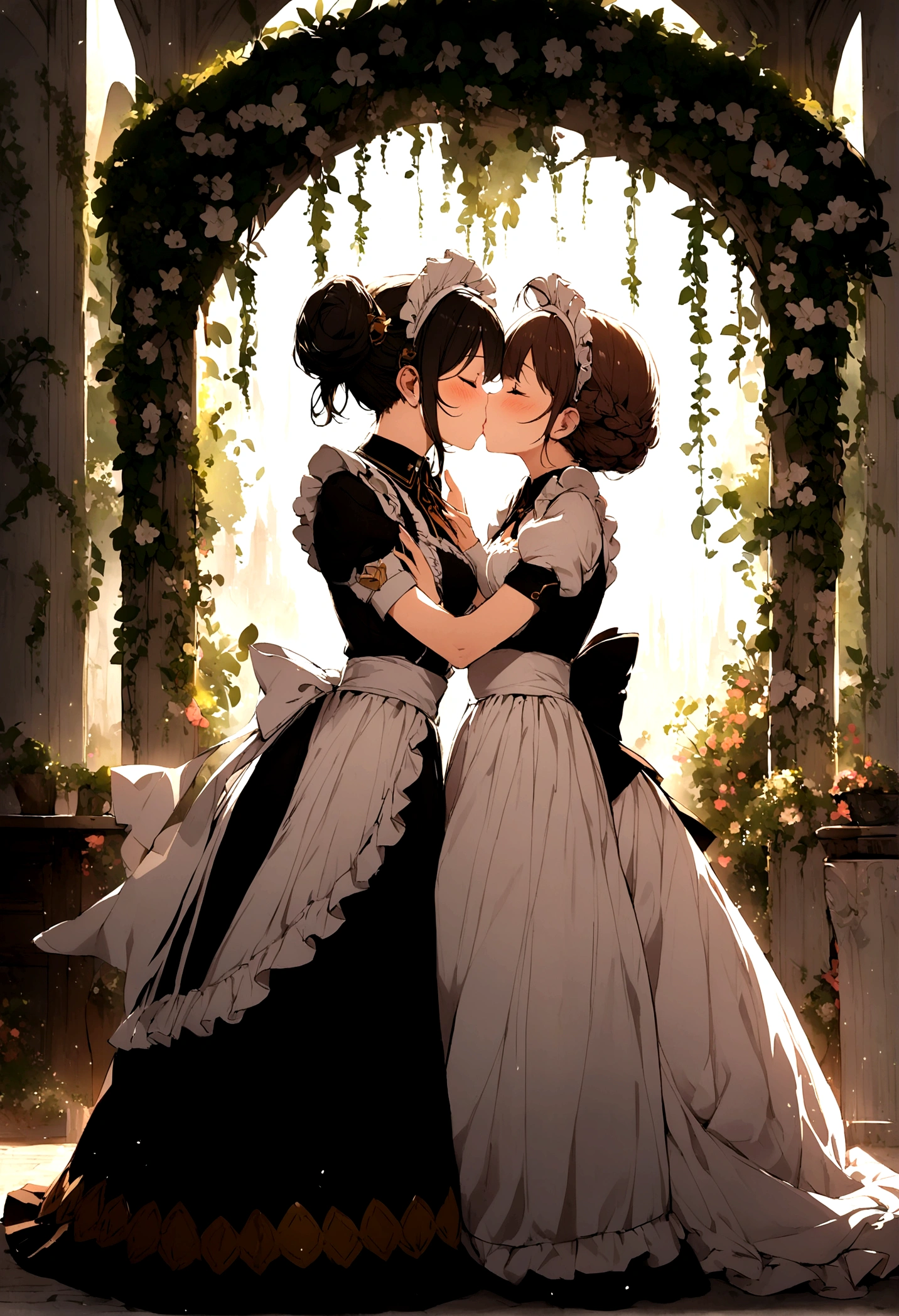 Maid girls kissing
