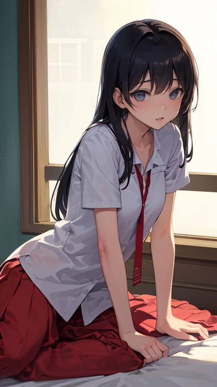 Korean Female Teacher，Stay in a hotel，(Lying on one&#39;s back on the bed:1.5)，Legs open，(The legs are lifted by the man、placed on the shoulder:1.5)，(Being touched by a man:1.3)，(A man&#39;s crotch is stroked) （（（masterpiece）））， （（Highest quality））， （（Intricate details））， （（Ultra-realistic））， Ridiculous resolution， Mature Woman， Mature Woman， See-through， Very detailed， Awareness-raising， 1. Mature Woman， (Pink areola)，Perfect hands， Detailed fingers， Beautiful attention to detail，Wavy Curly Hair，Brown-eyed， Name tag， chief executive officer（CEO）， （Teacher&#39;s uniform：1.2）， Translucent white shirt，get wet，(The shirt was unbuttoned，No bra，My breasts are spilling out of my clothes)，Black pencil skirt， (black tights:1.1)， Camel Toe，耳Nipple Ring， Detailed Background， bedroom， Perfect Eyes， Captivating eyes，Stick your butt out，Red face，(Sobbing:1.2)，Confused Eyes