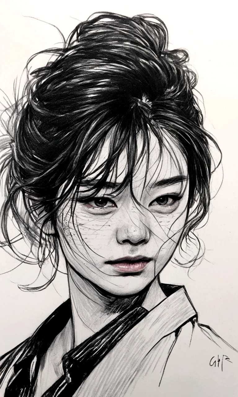 a drawing of a woman with a messy hair and a tie, a detailed drawing by Kim Hwan-gi, tumblr, hyperrealism, extremely detailed portrait, highly detailed portrait, detailed 4 k drawing, 4k. detailed drawing, detailed close up portrait, very detailed portrait, hyperrealistic sketch, detailed beautiful portrait, highly detailed photo portrait, detailed face portrait