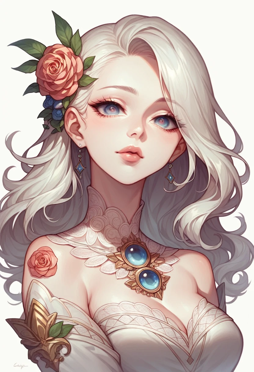 1 girl, face detailed, beautiful detailed eyes, randomly colored eyes, beautiful detailed lips, extremely face detailed, long eyelashes, trunk, random hair length, Random hair color, (White background) , (sticker)