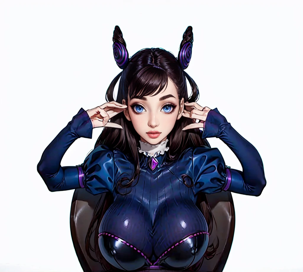1girl,murasakishikibu, murasaki shikibu, brown hair, (purple eyes:1.1), long hair, big breast, BREAK black dress, dress,, frills, juliet sleeves, long sleeves, puff and slash sleeves, puffy sleeves, purple gemstone, sleeves past wrists, wide sleeves, cone hair bun, double bun, hair bun, hair ornament, long hair, two side up,BREAK (masterpiece:1.2),(beautiful detailed eyes:1.6), extremely detailed face, perfect lighting, extremely detailed CG, (perfect hands, perfect anatomy), standing