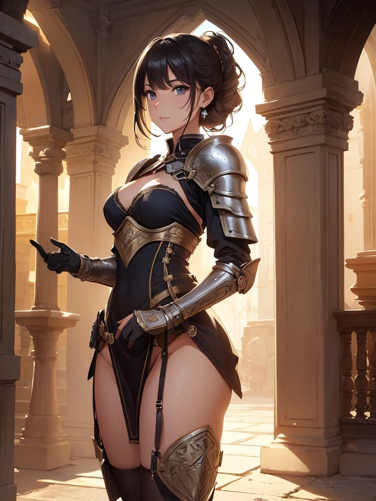 ((1girl, solo)), beautiful body, perfect anatomy,  natural proportions, sexy body, cowboy shot, full body, standing BREAK

A female knight in a advance medieval city BREAK

fantasy medieval city, day, fantasy architecture, tree BREAK

(masterpiece:1.2), top quality, best quality, (beautiful and aesthetic:1.2), (ultra detail:1.5), Ultra-detailed depiction, Ultra-precise depiction, extremely detailed 8k illustration, high resolution, (highly detailed shading:1.2), (realistic lighting:1.4), perfect lighting, vibrant colors, dynamic tones, striking hues, 8k, absurd resolution, perfect shadows, hdr, UHD, ambient lighting, realistic, ultra-realistic, photo realistic, highly detailed, rich detail, luminous colors, fine texture, intricate design, professional illustration, (soft light:1.2), (illustration:0.7)