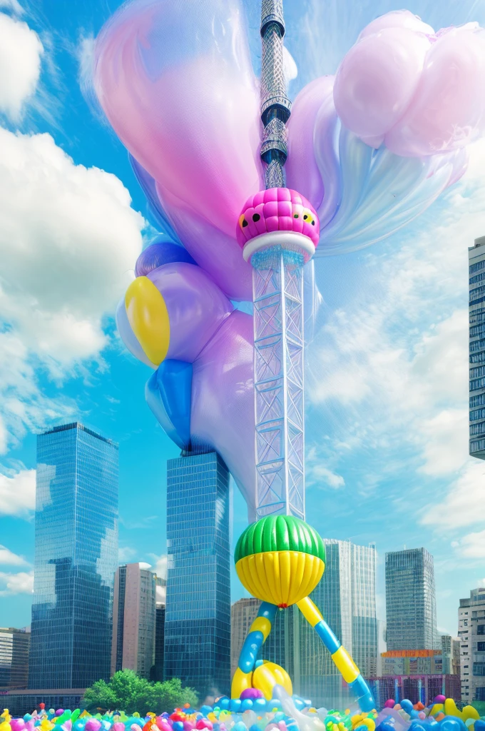 made of Inflatable toys, balloons, bright colors