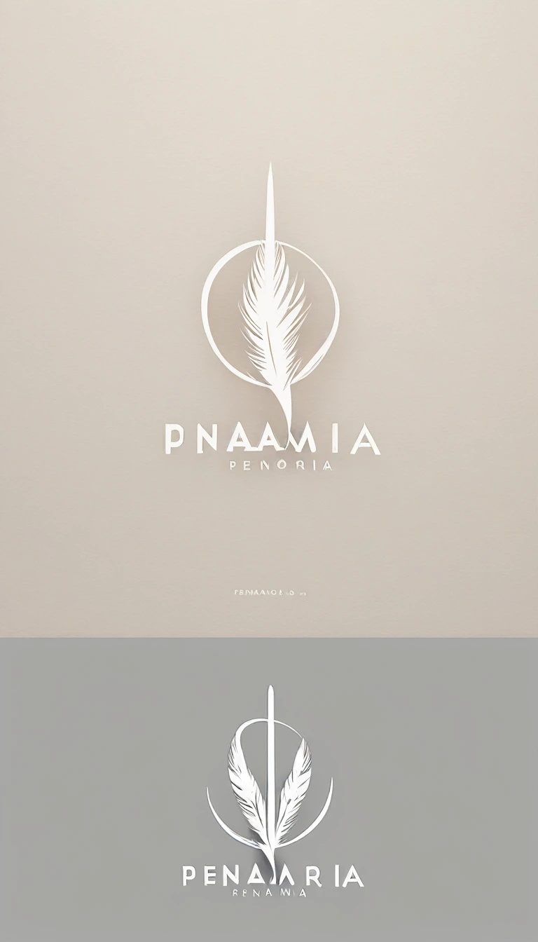 A minimal, modern, simple, cinematic logo design for the brand “Penamemoria". Create a modern, minimalistic, high-quality, logo of a simple, fantastic, hipnotic, dreamy, artistic feather that symbolizes dreams, stories and memories
