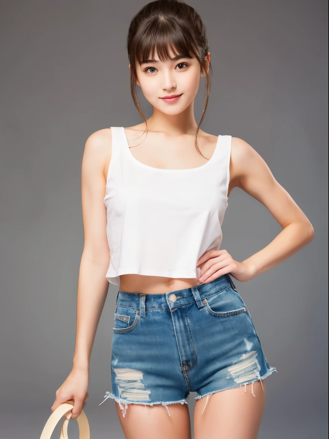 (8k, Top quality, Masterpiece:1.2), (Realistic, photo-realistic:1.37), Super detailed, perfect anatomy, cute, small eye, Fashion model outfit, 18 years old, Japanese, girl, posing,