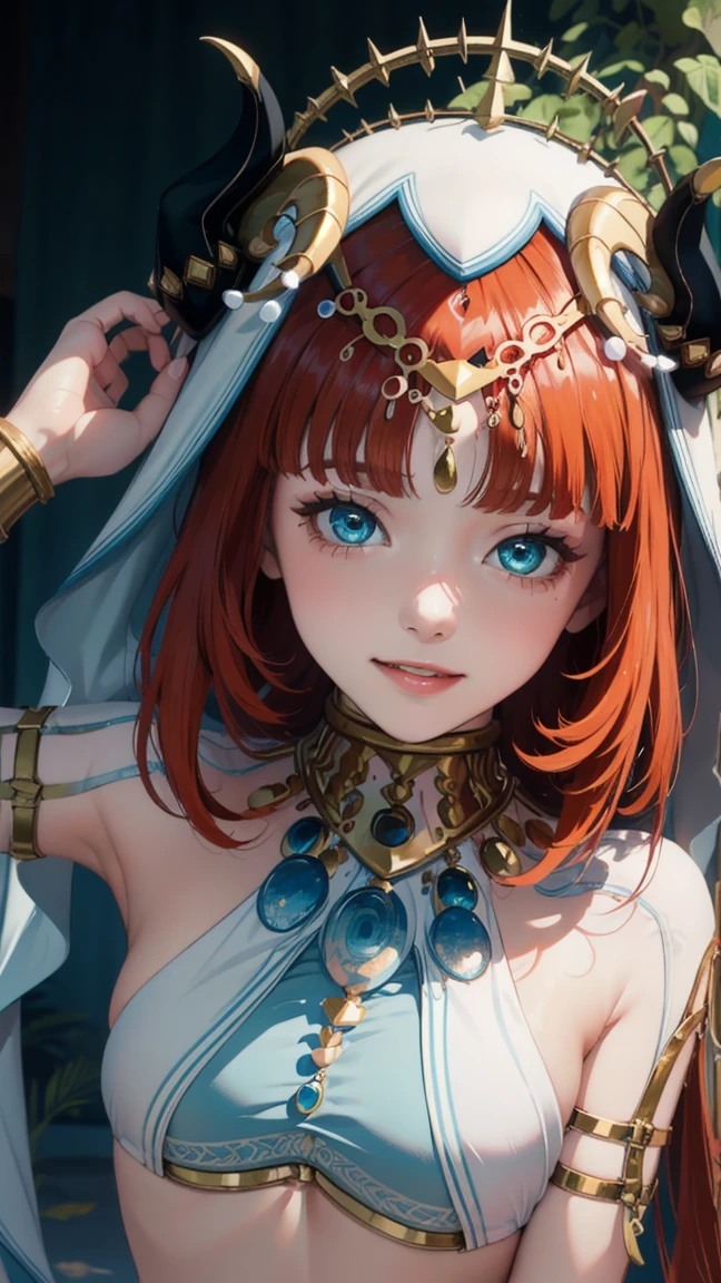 ((Masterpiece)),(Best Quality),((ultra-detailed)), (beautiful detailed face), depth of field,detailed,((beautiful detailed eyes)), very small breasts, niloudef, portrait 3:4, belly dance pose, sensual, seductive. Theater stage background. smiling.