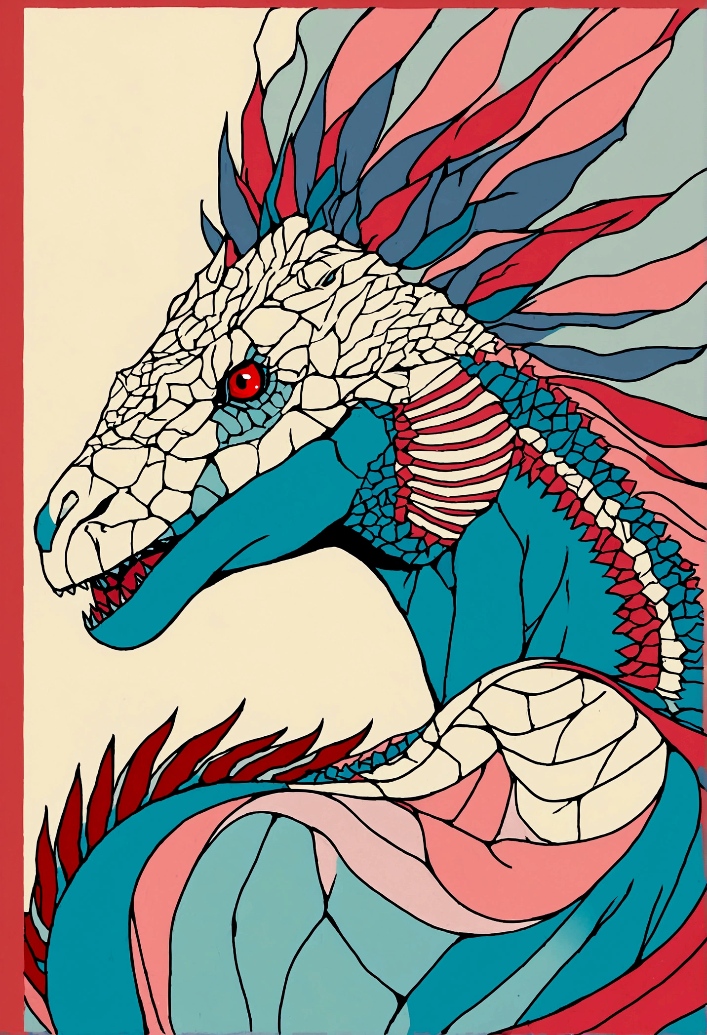 A surreal portrait of a beautiful glamour woman merged with an American flag style oil painting, Flat Color, ilustrador, Vector dinosaur