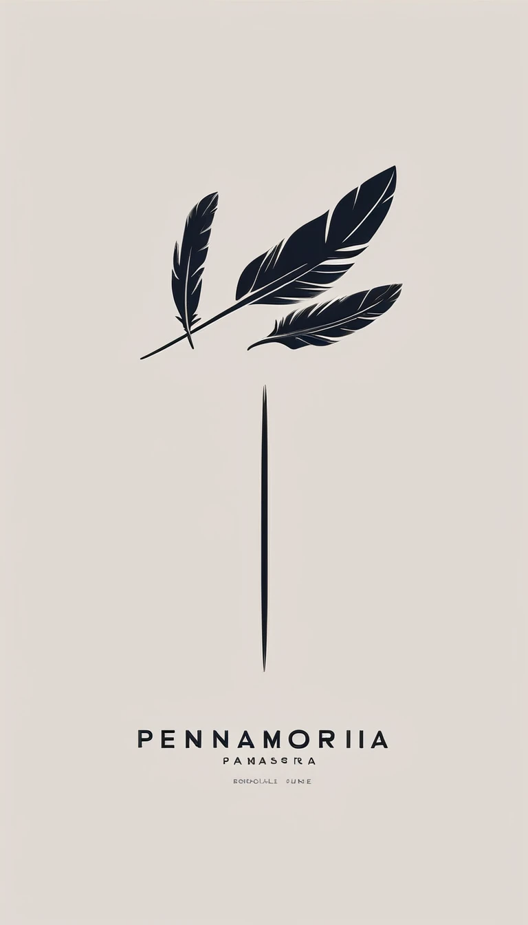 A minimal, modern, simple, cinematic logo design for the brand “Penamemoria". Create a modern, minimalistic, high-quality, logo of a boy feather